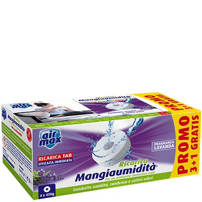 AIR MAX Ricariche Tab miste 4x450g + 1 Dispositivo Mangiaumidità GRATIS